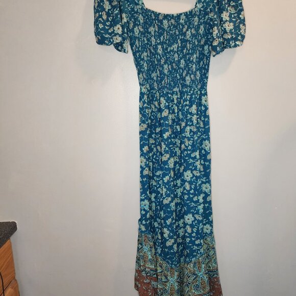 Prairie Boho Cottagecore puff sleeve flowy midi dress Sz S Angie vacation - Picture 3 of 7